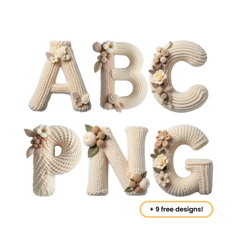 Neutral Knit Alphabet PNG Clipart Bundle, Letters & Numbers - Etsy
