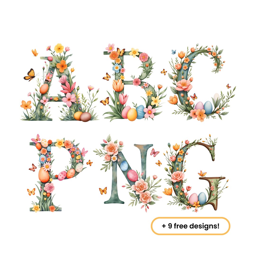Easter Alphabet PNG Clipart Bundle, Letters & Numbers - Etsy