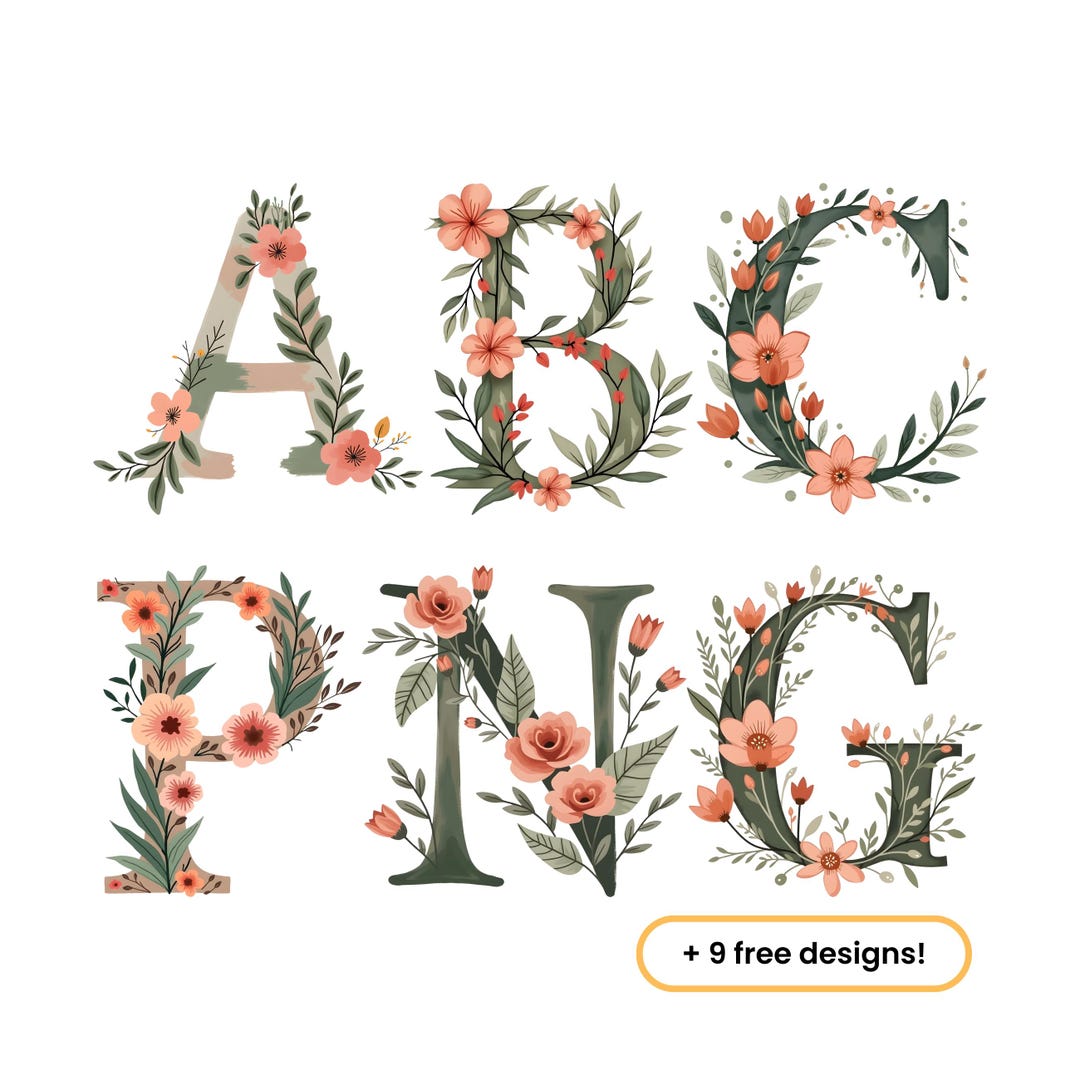 Dusty Rose Floral Alphabet PNG Clipart Bundle, Letters & Numbers - Etsy
