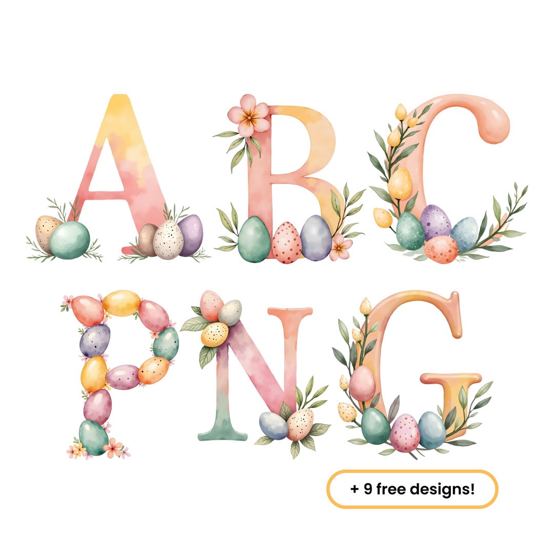 Easter Egg Watercolor Alphabet PNG Clipart Bundle, Letters & Numbers - Etsy