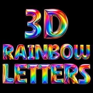 Clipart lettre 3D arc-en-ciel, PNG de l'alphabet coloré, téléchargement numérique, typographie lumineuse et amusante