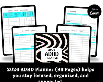 Planer ADHD na rok 2026 do druku | Koncentracja i produktywność (wersja cyfrowa + bonus do śledzenia nastroju)