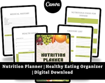 66-stronicowy planer żywieniowy | Organizator posiłków z funkcją śledzenia nastroju (wersja cyfrowa do pobrania)