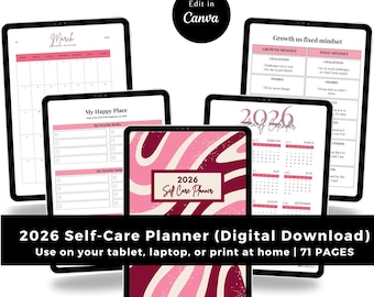 Planer dbania o siebie na rok 2026 | Dziennik codziennych refleksji (wersja cyfrowa, edycja Canva)