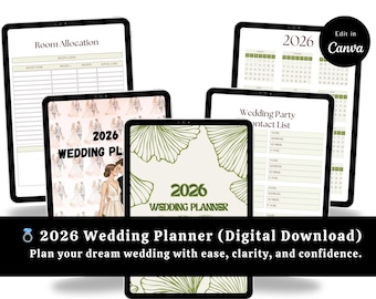 Planer ślubny 2026 | Edytowalna i do druku lista kontrolna Canva (do pobrania w wersji cyfrowej)