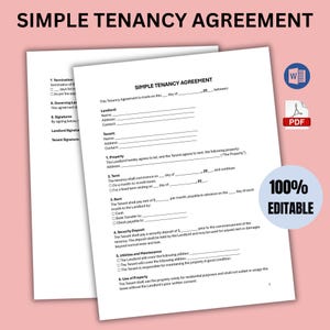 Plantilla de contrato de alquiler editable / Contrato de inquilino simple / PDF, MS Word / Contrato de alquiler imprimible y personalizable