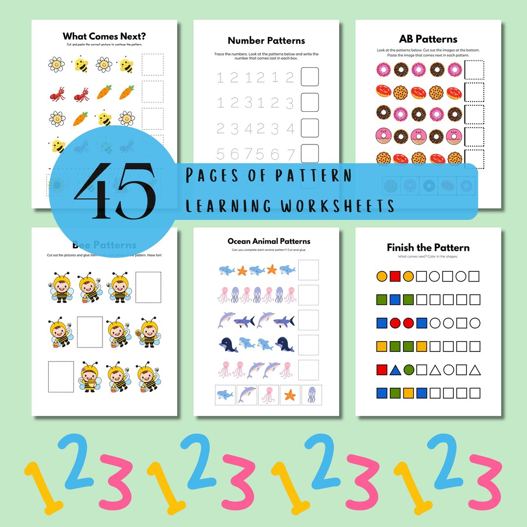 Pattern Learning Sheet Pattern Workbook Flashcards for Preschool & Kindergarten, Learning ...