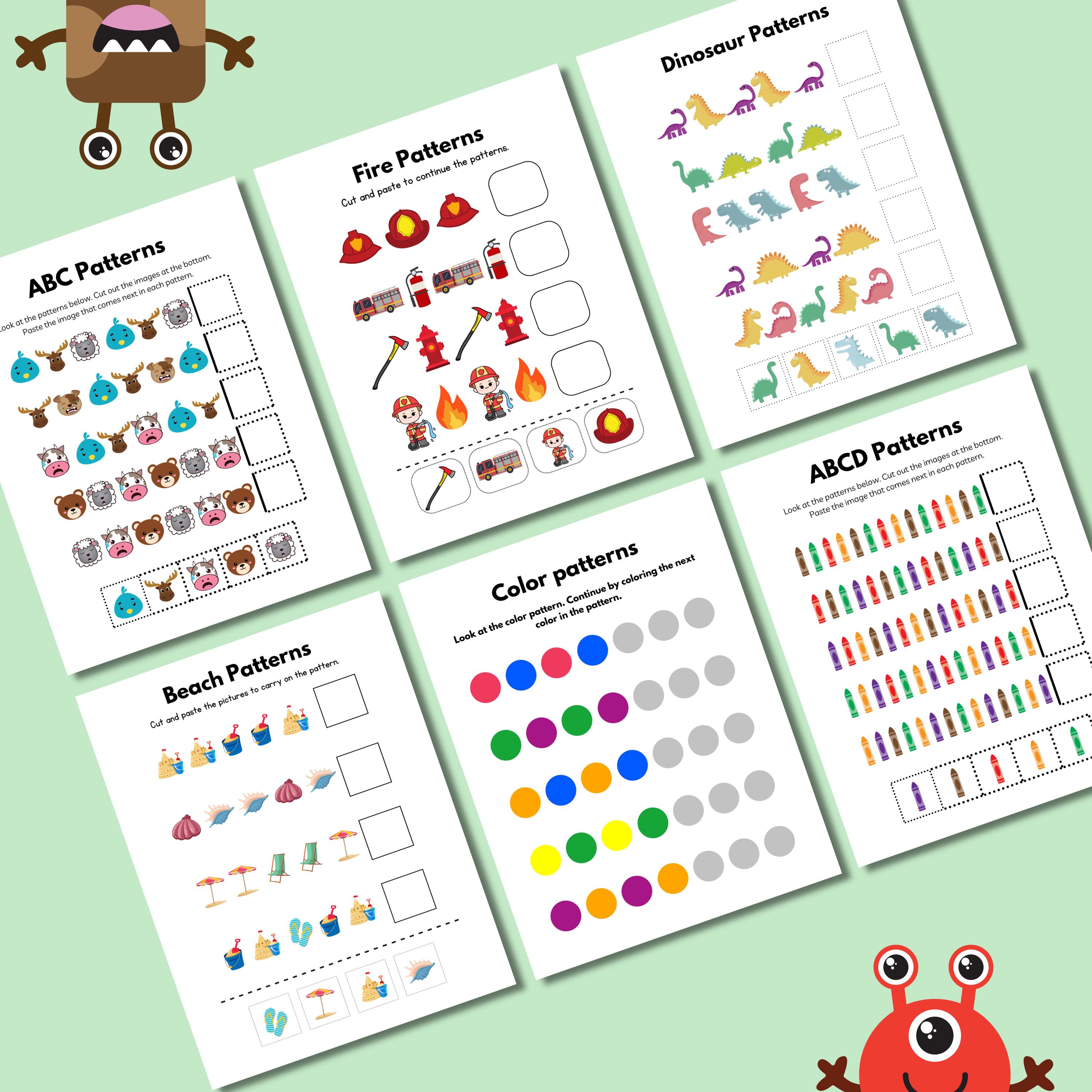 Fun Learning Patterns Activity Pattern Workbook Flashcards for Preschool & Kindergarten, Learning ...