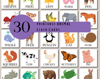 Animal Flashcards for Toddlers and Children, Animal Cards for Kids, Printable Flashcards for Learning Animals, Toddler Activity, Preschool