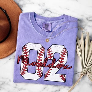 Personalized Baseball Number Shirt – Comfort Colors Tee, Custom Baseball Player Shirt, Game Day Outfit, Sports Gift, Baseball Fan Apparel.