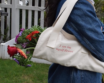 Embroidered Canvas Flower Tote Bag – Bouquet Carrier for Flower Lovers - Custom Bridesmaid Gift Option