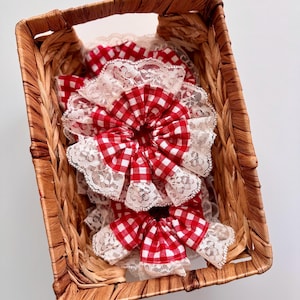 Oversized Lace Scrunchie | Ruffled Gingham Hair Tie | Cottagecore Hair Accessory | Vintage Handmade Scrunchie | Coquette Aesthetic