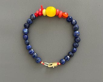 Lapis Lazuli Beaded Bracelet, Boho Bangle w/ Gold Plated Clasp | Stackable Crystal Jewelry | Yoga Meditation Gift for Her