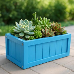 Jardinera de madera extragrande - Rectángulo azul