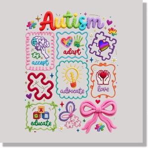 Autism Accept Adapt Advocate Faux Yarn DTF Transfer, Autism Awareness Shirt, Autism Support, Puzzle Piece Design, Ready To Press, Heat