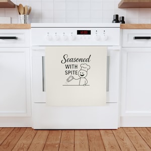 Seasoned with Spite, Cotton Tea Towel, Funny Quote, Humorous Kitchen Decor, Gift for Sarcastic Friend, Housewarming Present, Kitchen Towel