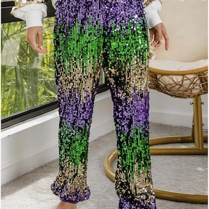 Mardi Gras Color Block Sequin Pants