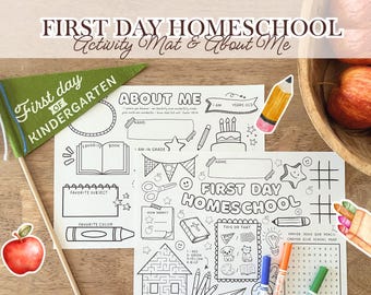 First Day of Homeschool Activity Mat & About Me | Christian Faith | Kids Educational | Homeschool | Printables | Digital Download