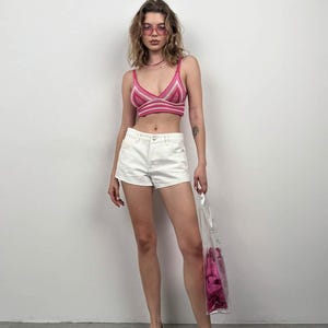 Handmade Crochet Pink Crop Top – Striped Knit Bralette, Boho Summer Top, Festival Outfit, Y2K Style, Beachwear
