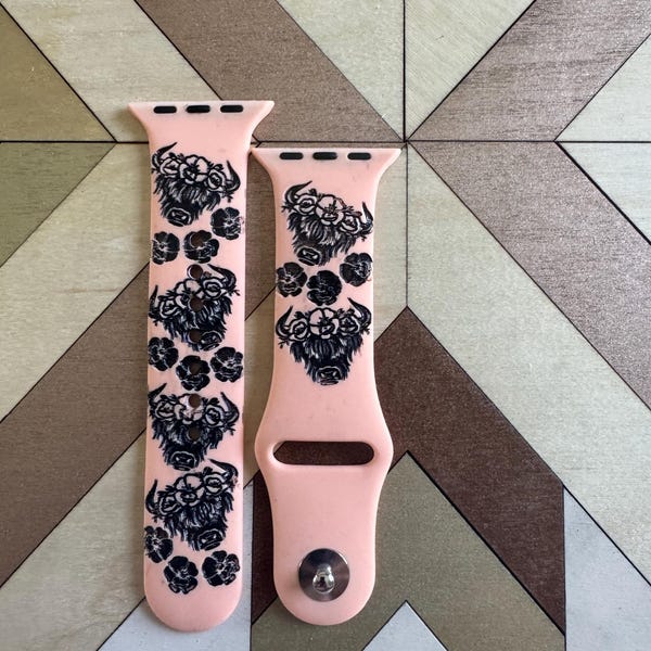 Highland Cow custom engraved watchband