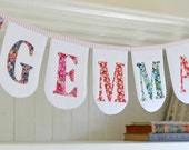 Custom Girl's Padded Name Bunting - Liberty of London Silhouette Letters on White Pure Linen