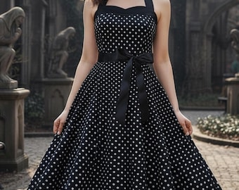 Vintage Polka Dot Swing Dress for Her | Retro Halter Dress for 50s Style | Bow Belt Dress | Pin Up Party Outfit