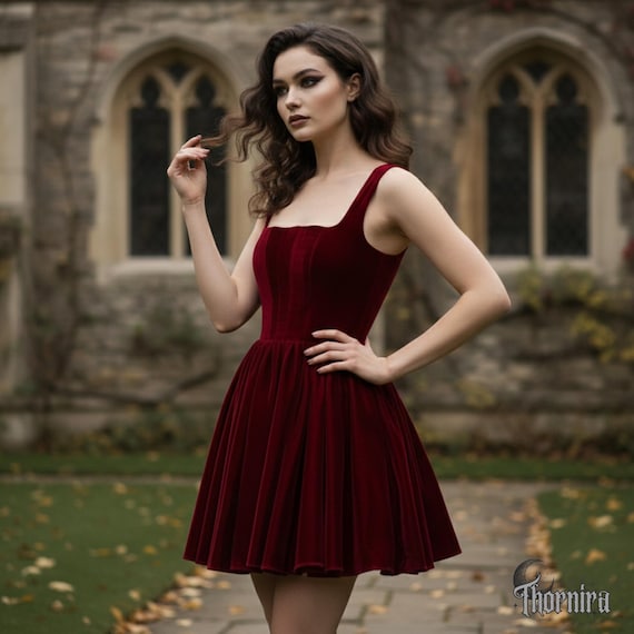 Velvet Gothic Mini Dress Black & Red Dark Academia Dress, Elegant Christmas Party Outfit - Etsy Israel Velvet Gothic Mini Dress Black & Red Dark Academia Dress, Elegant Christmas Party Outfit - Etsy Israel