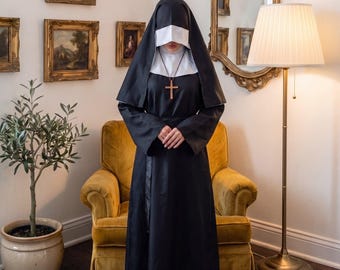 ゴシック修道女コスチューム – 白黒ルネッサンス教会ドレス