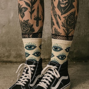 Xtra Eye Drip Crew Socks - Trippy Alt Streetwear