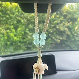 Handmade Sea Turtle Car Charm: Monstera Leaf, Beachy Rear View Mirror Accessory