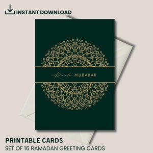 Conjunto de 16 cartões de Ramadã | Cartões de Ramadã para impressão | Cartões de Ramadã islâmicos | Cartões de Ramadã digitais | Download digital