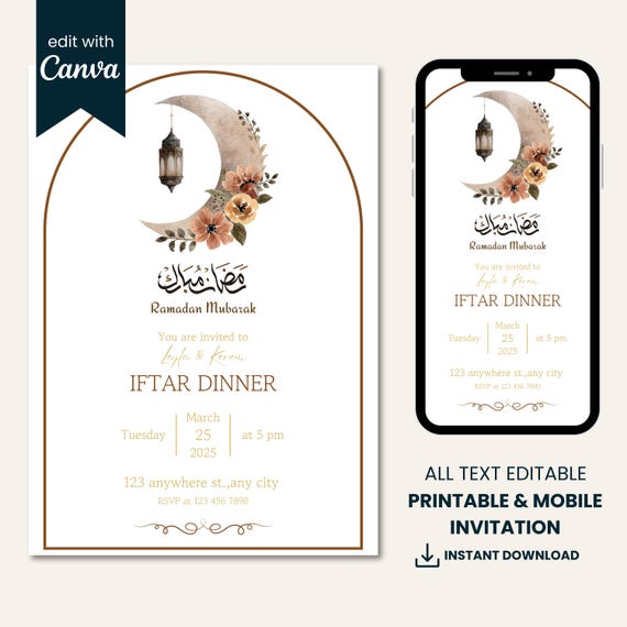 Editable Iftar Dinner Invitation: Printable Ramadan Invite Card (Digital Download)