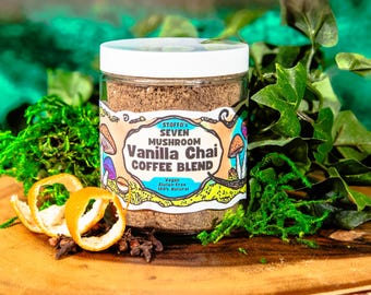 7 Café Chai de Vainilla y Hongos: Mezcla de café especiado con melena de león, reishi y chaga