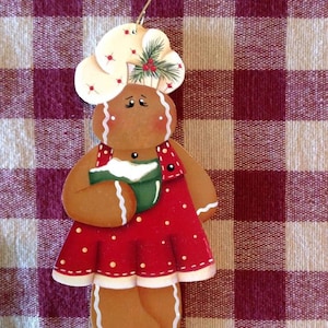Gingerbread Girl Baker Wood Hand Painted Christmas Ornament
