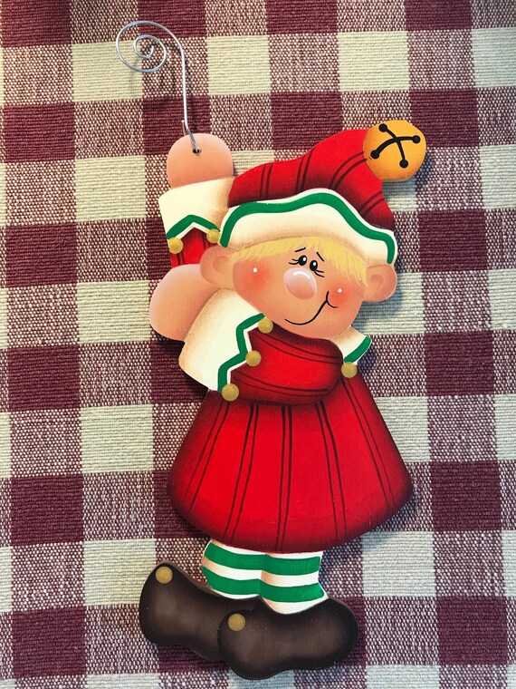 Hand Painted Whimsical Elf With Blonde Hair In Stripes Wood Etsy