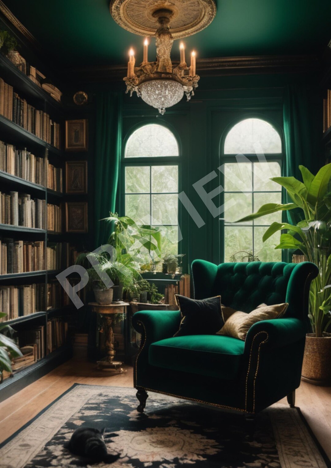 Cottagecore Cat Library Print - Etsy