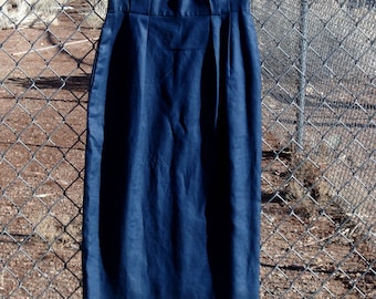 Vintage Indigo Polished Linen Pencil Skirt - Evan-Picone, Size 6