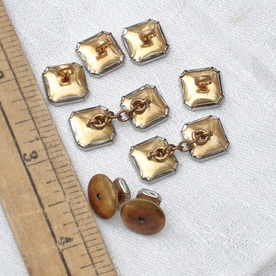 Antique Set Tuxedo Cufflink & Buttons - Black Ena… - image 7
