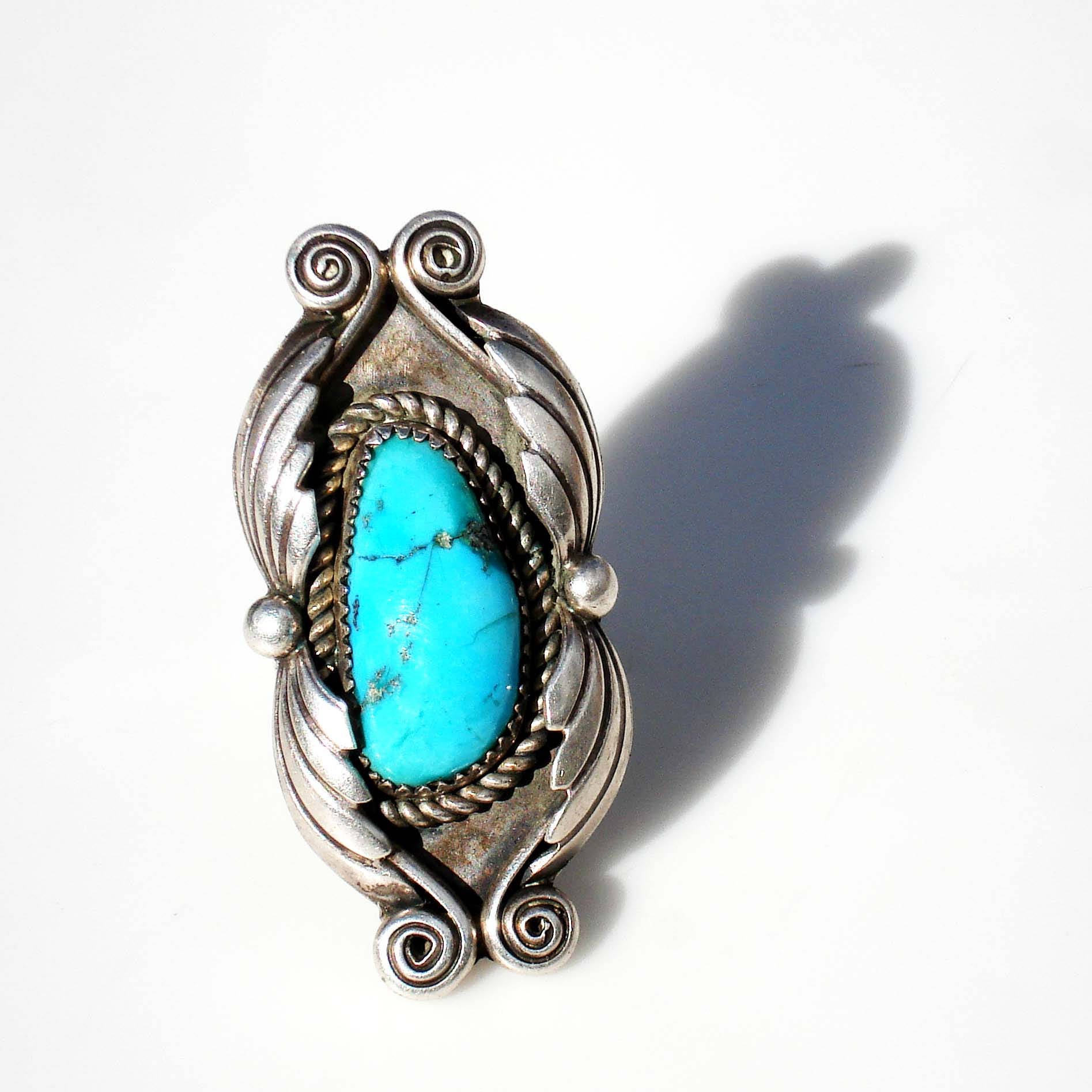 Vintage Large Shadow Box Turquoise Sterling Silver Ring - Etsy