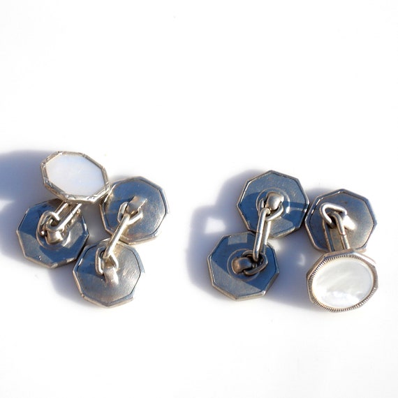 2 Pairs of Art Deco Cufflinks - Chrome & Mother o… - image 8