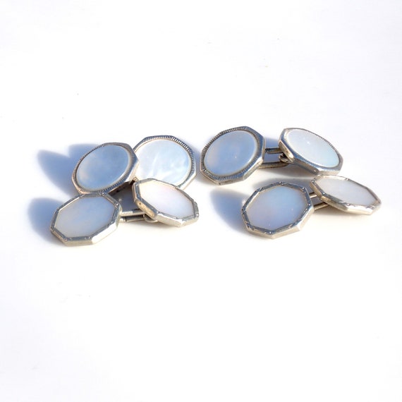 2 Pairs of Art Deco Cufflinks - Chrome & Mother o… - image 6