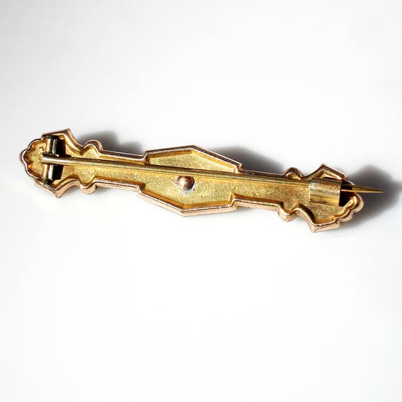 Victorian 10k Gold Bar Brooch - Turquoise & Seed … - image 10
