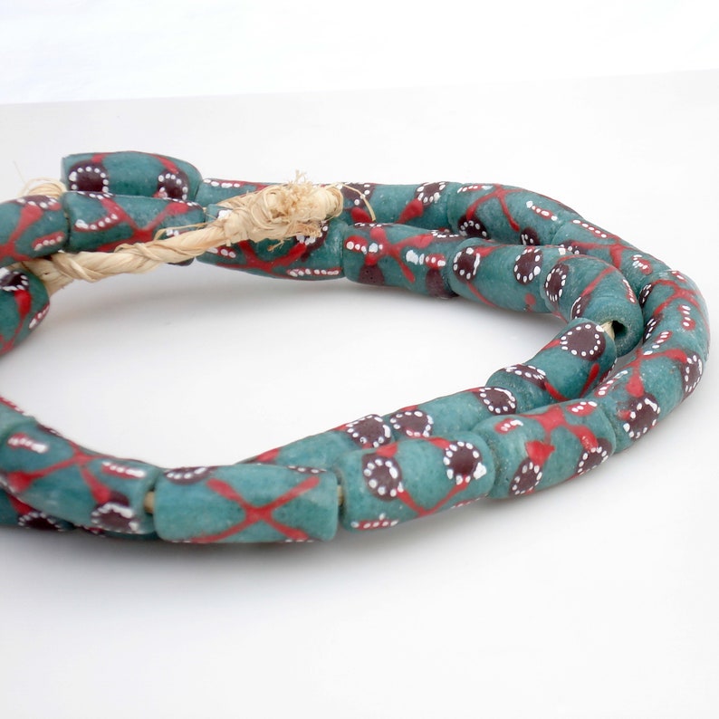 Cast /& Hand-Painted Mid Century Teal Glass African Trading Beads