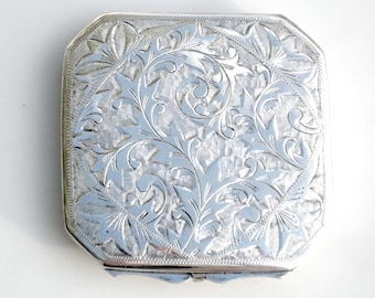 Vintage Japanese Sterling Silver Engraved Compact