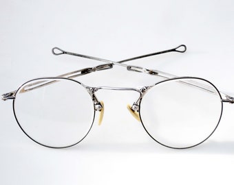 Art Deco Folding Spectacles - White Gold Filled Finish, Frank Krementz Mark