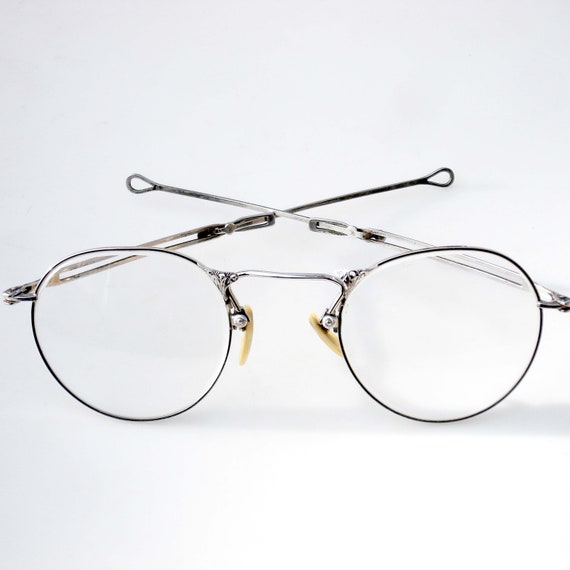 Art Deco Folding Spectacles - White Gold Filled Finis… - Gem