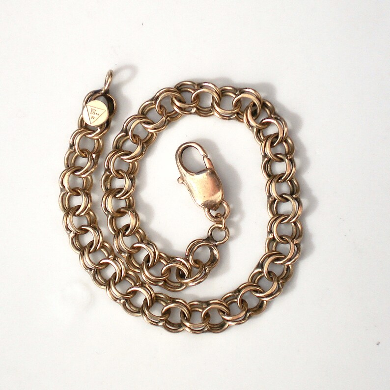 Vintage 14k Gold Double Link Charm Bracelet POM Mid Century Etsy