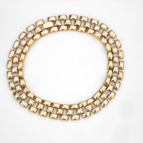 Vintage Gold Bookchain Choker with Faceted Clear Stones