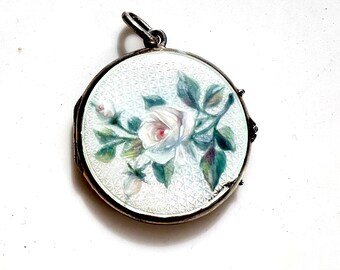 Antique Guilloche and Enamel Sterling Locket - Rose