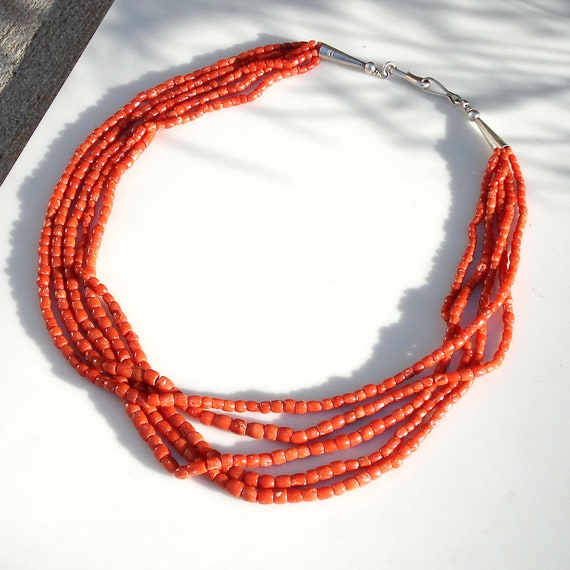 Vintage 5 Strand Coral Necklace American South West Etsy